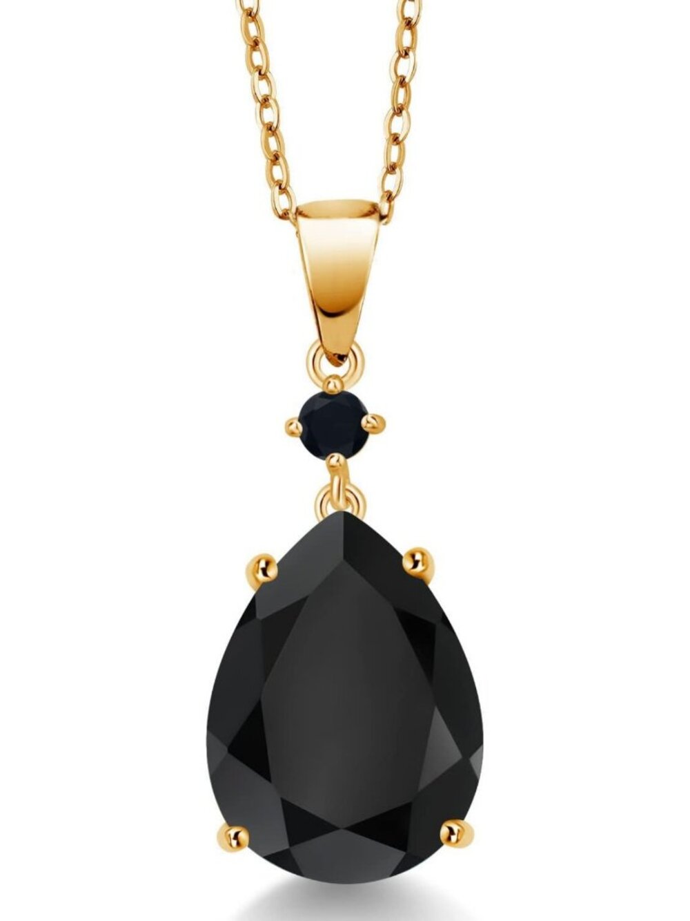 Elegant Black Onyx Teardrop Pendant Necklace in 18K Gold Plated Silver | 16x12mm